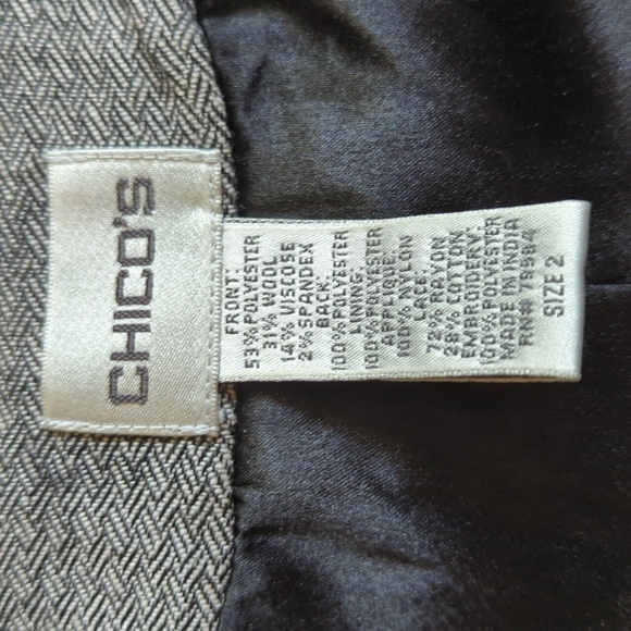 Chico's Vintage Vest Wool Black Embroidered Academia Size 2 Y2K Preppy Grunge - Picture 6 of 13